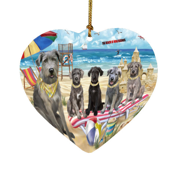 Pet Friendly Beach Wolfhound Dogs Heart Christmas Ornament HPORA58872