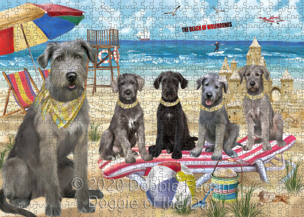 Pet Friendly Beach Wolfhound Dogs Portrait Jigsaw Puzzle for Adults Animal Interlocking Puzzle Game Unique Gift for Dog Lover's with Metal Tin Box