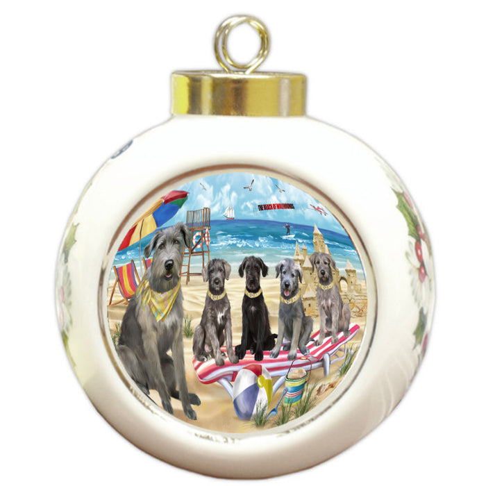 Pet Friendly Beach Wolfhound Dogs Round Ball Christmas Ornament Pet Decorative Hanging Ornaments for Christmas X-mas Tree Decorations - 3" Round Ceramic Ornament