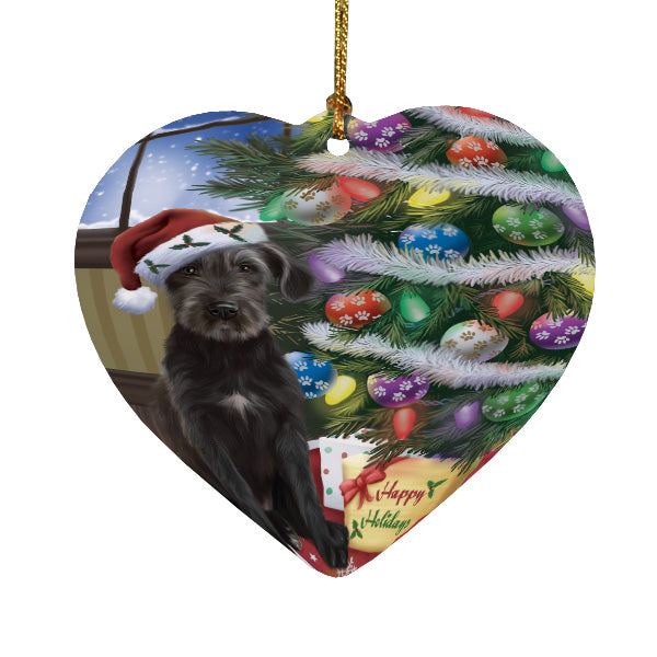 Christmas Tree and Presents Wolfhound Dog Heart Christmas Ornament HPORA59088