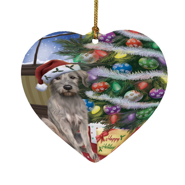 Christmas Tree and Presents Wolfhound Dog Heart Christmas Ornament HPORA59089