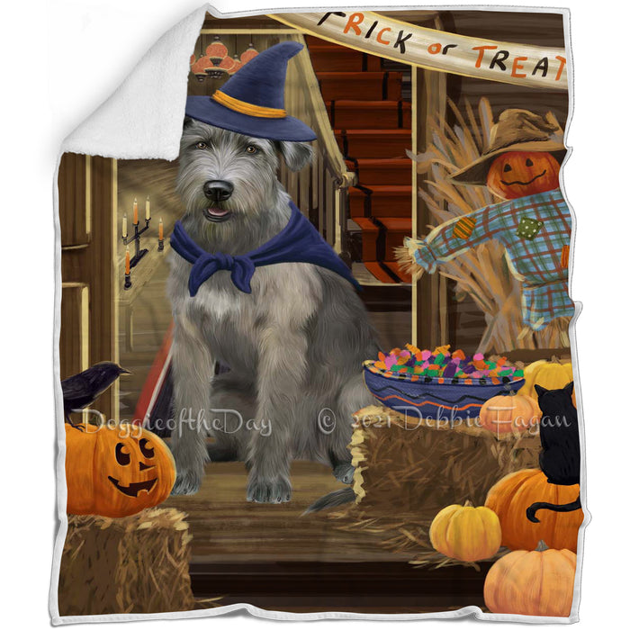 Enter at Own Risk Trick or Treat Halloween Wolfhound Dog Blanket BLNKT142643