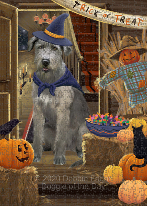 Enter at Your Own Risk Halloween Trick or Treat Wolfhound Dogs Portrait Jigsaw Puzzle for Adults Animal Interlocking Puzzle Game Unique Gift for Dog Lover's with Metal Tin Box PZL553
