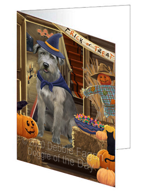 Enter at Your Own Risk Halloween Trick or Treat Wolfhound Dogs Handmade Artwork Assorted Pets Greeting Cards and Note Cards with Envelopes for All Occasions and Holiday Seasons