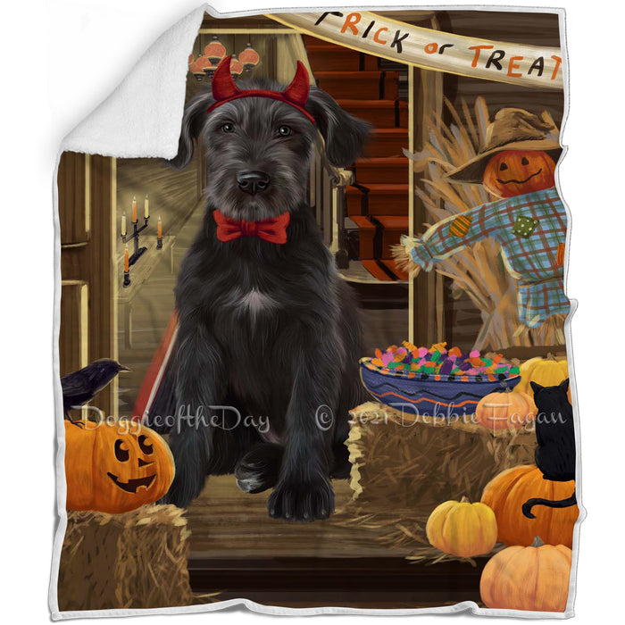 Enter at Own Risk Trick or Treat Halloween Wolfhound Dog Blanket BLNKT142644