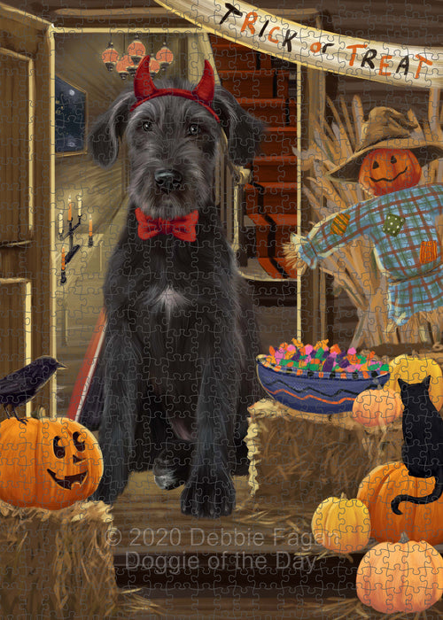 Enter at Your Own Risk Halloween Trick or Treat Wolfhound Dogs Portrait Jigsaw Puzzle for Adults Animal Interlocking Puzzle Game Unique Gift for Dog Lover's with Metal Tin Box PZL554