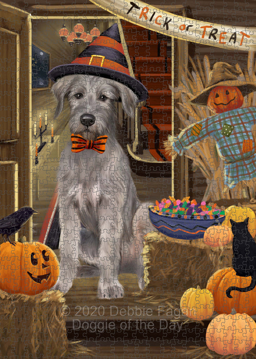 Enter at Your Own Risk Halloween Trick or Treat Wolfhound Dogs Portrait Jigsaw Puzzle for Adults Animal Interlocking Puzzle Game Unique Gift for Dog Lover's with Metal Tin Box PZL555
