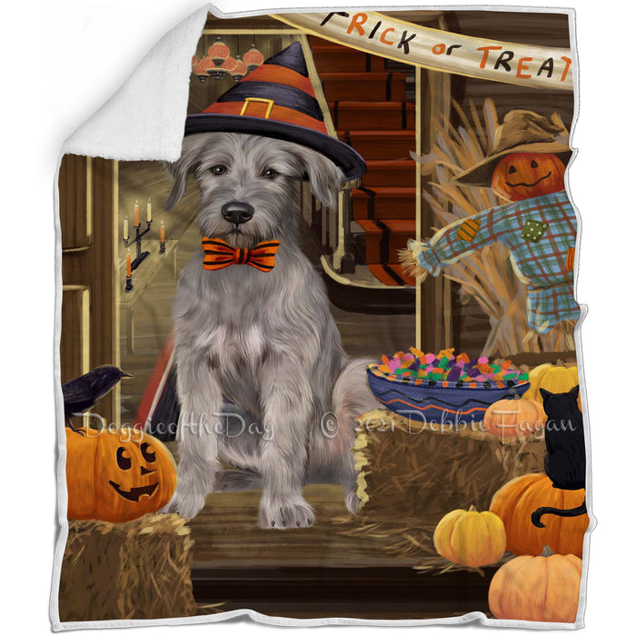 Enter at Own Risk Trick or Treat Halloween Wolfhound Dog Blanket BLNKT142645