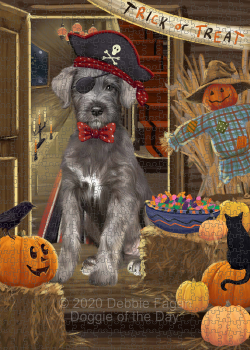 Enter at Your Own Risk Halloween Trick or Treat Wolfhound Dogs Portrait Jigsaw Puzzle for Adults Animal Interlocking Puzzle Game Unique Gift for Dog Lover's with Metal Tin Box PZL556