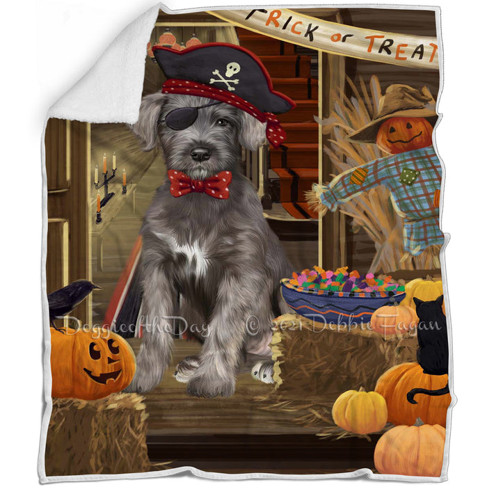 Enter at Own Risk Trick or Treat Halloween Wolfhound Dog Blanket BLNKT142646