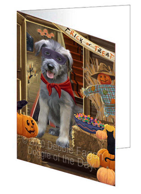 Enter at Your Own Risk Halloween Trick or Treat Wolfhound Dogs Handmade Artwork Assorted Pets Greeting Cards and Note Cards with Envelopes for All Occasions and Holiday Seasons