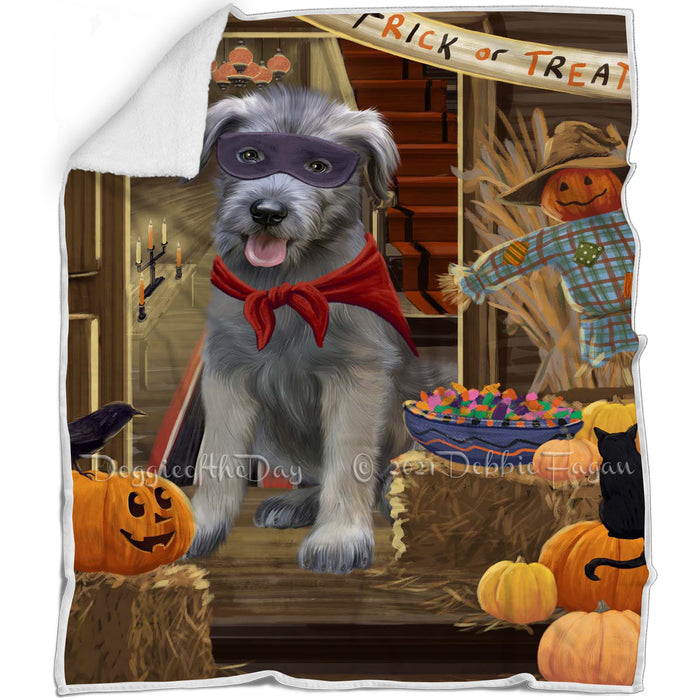 Enter at Own Risk Trick or Treat Halloween Wolfhound Dog Blanket BLNKT142647