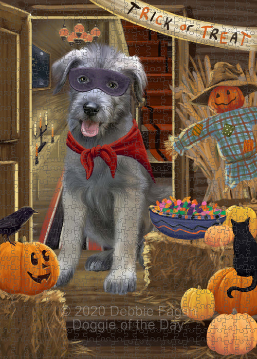 Enter at Your Own Risk Halloween Trick or Treat Wolfhound Dogs Portrait Jigsaw Puzzle for Adults Animal Interlocking Puzzle Game Unique Gift for Dog Lover's with Metal Tin Box PZL557