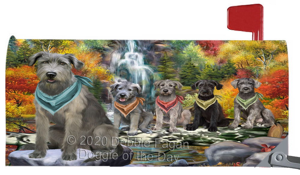 Scenic Waterfall Wolfhound Dogs Magnetic Mailbox Cover Both Sides Pet Theme Printed Decorative Letter Box Wrap Case Postbox Thick Magnetic Vinyl Material