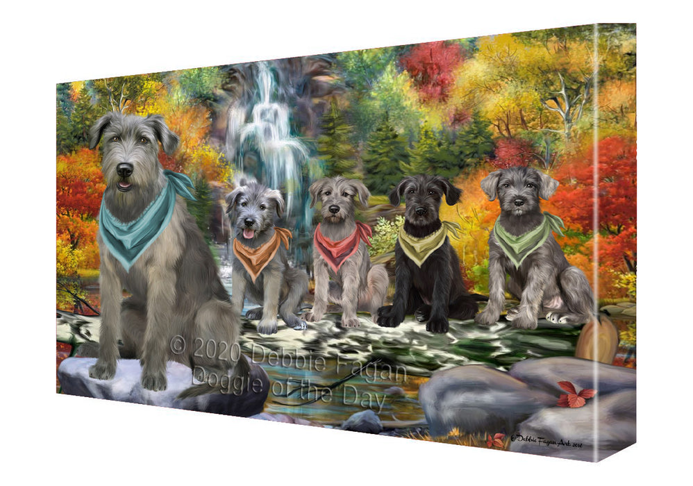 Scenic Waterfall Wolfhound Dogs Canvas Wall Art - Premium Quality Ready to Hang Room Decor Wall Art Canvas - Unique Animal Printed Digital Painting for Decoration