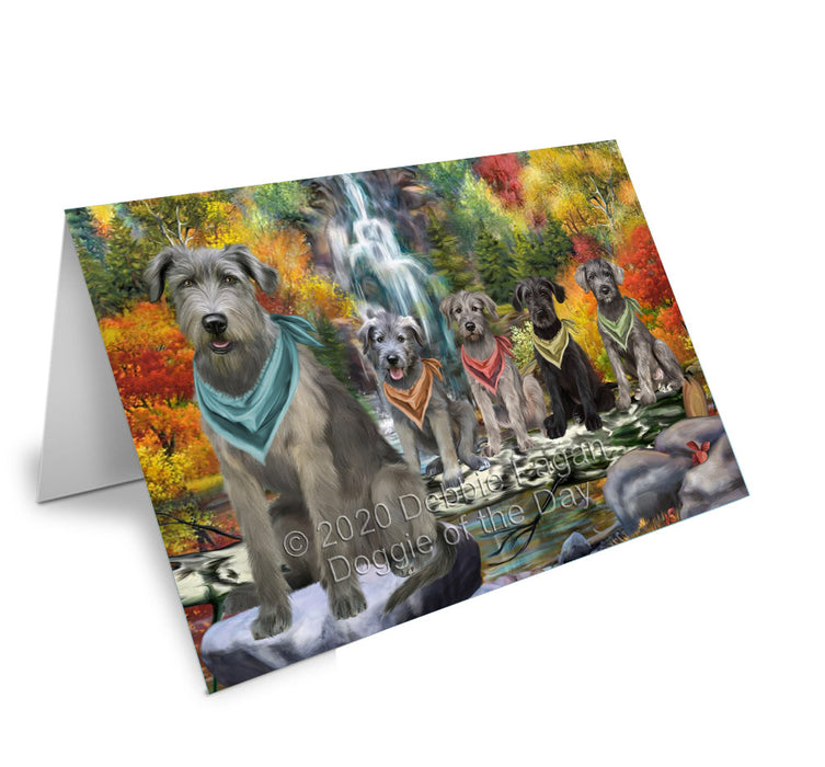 Scenic Waterfall Wolfhound Dogs Handmade Artwork Assorted Pets Greeting Cards and Note Cards with Envelopes for All Occasions and Holiday Seasons