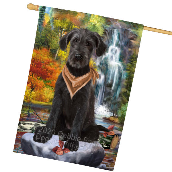 Scenic Waterfall Wolfhound Dog House Flag Outdoor Decorative Double Sided Pet Portrait Weather Resistant Premium Quality Animal Printed Home Decorative Flags 100% Polyester FLG69273