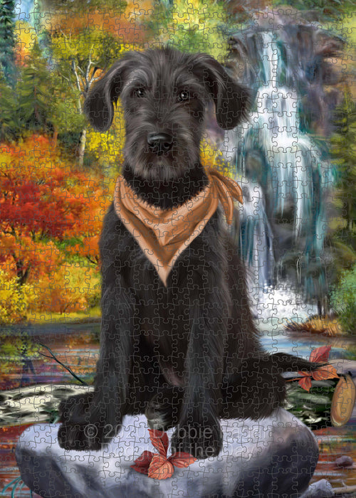 Scenic Waterfall Wolfhound Dog Portrait Jigsaw Puzzle for Adults Animal Interlocking Puzzle Game Unique Gift for Dog Lover's with Metal Tin Box PZL692