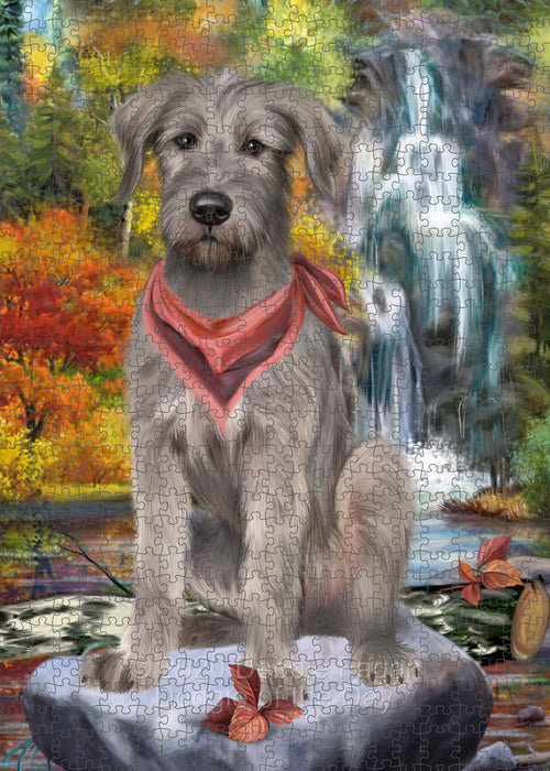 Scenic Waterfall Wolfhound Dog Portrait Jigsaw Puzzle for Adults Animal Interlocking Puzzle Game Unique Gift for Dog Lover's with Metal Tin Box PZL693