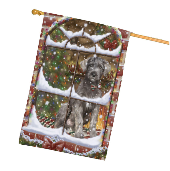 Please come Home for Christmas Wolfhound Dog House Flag Outdoor Decorative Double Sided Pet Portrait Weather Resistant Premium Quality Animal Printed Home Decorative Flags 100% Polyester FLG68025