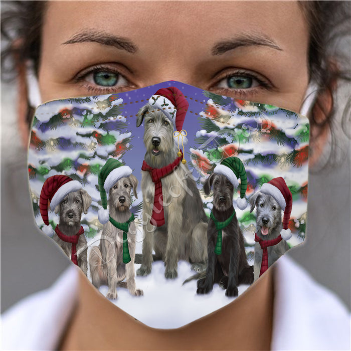 Wolfhound Dogs Christmas Family Portrait in Holiday Scenic Background Face Mask FM48393