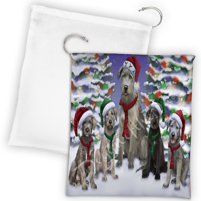 Wolfhound Dogs Christmas Family Portrait in Holiday Scenic Background Drawstring Laundry or Gift Bag LGB48191