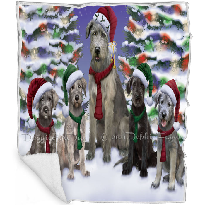 Wolfhound Dogs Christmas Family Portrait in Holiday Scenic Background Blanket BLNKT143273