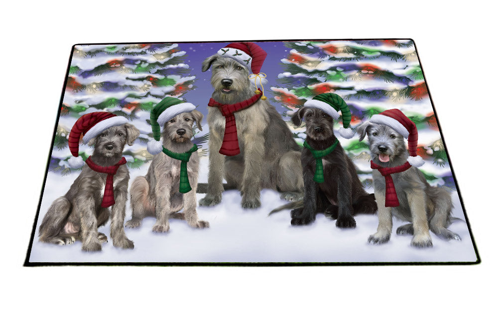 Christmas Happy Holidays Wolfhound Dogs Family Portrait Floormat FLMS55540