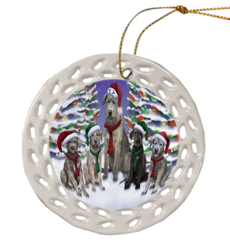 Christmas Happy Holidays Wolfhound Dogs Family Portrait Doily Ornament DPOR58593
