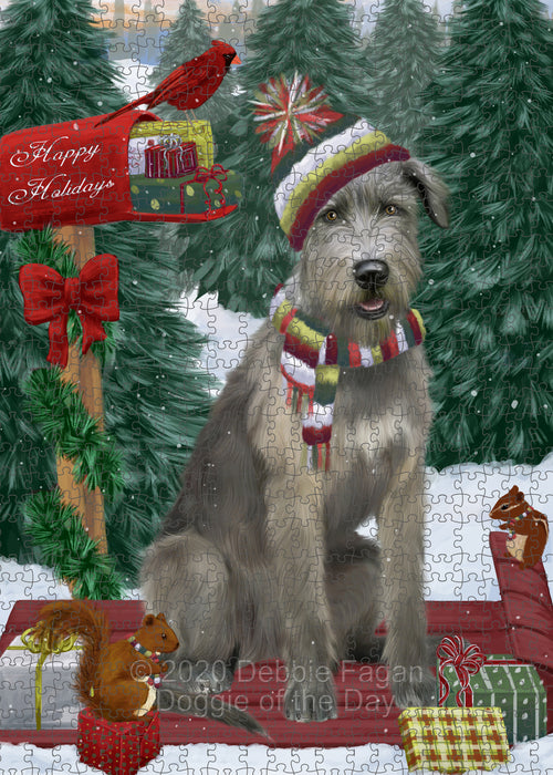 Christmas Woodland Sled Wolfhound Dog Portrait Jigsaw Puzzle for Adults Animal Interlocking Puzzle Game Unique Gift for Dog Lover's with Metal Tin Box PZL904