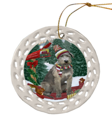Christmas Woodland Sled Wolfhound Dog Doily Ornament DPOR59079