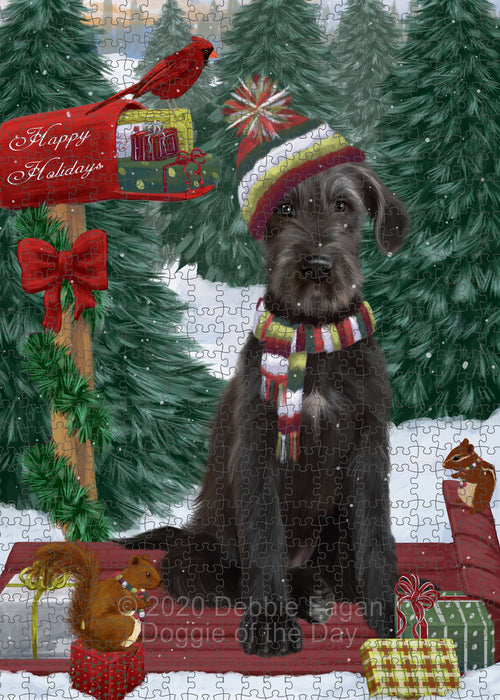 Christmas Woodland Sled Wolfhound Dog Portrait Jigsaw Puzzle for Adults Animal Interlocking Puzzle Game Unique Gift for Dog Lover's with Metal Tin Box PZL905