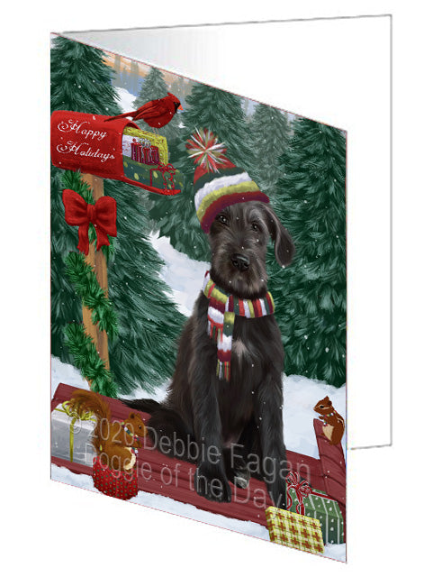 Christmas Woodland Sled Wolfhound Dog Handmade Artwork Assorted Pets Greeting Cards and Note Cards with Envelopes for All Occasions and Holiday Seasons