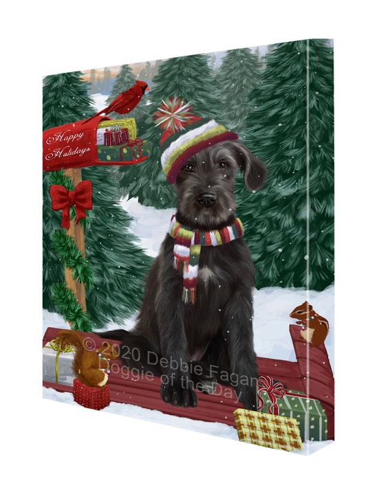 Christmas Woodland Sled Wolfhound Dog Canvas Wall Art - Premium Quality Ready to Hang Room Decor Wall Art Canvas - Unique Animal Printed Digital Painting for Decoration CVS610