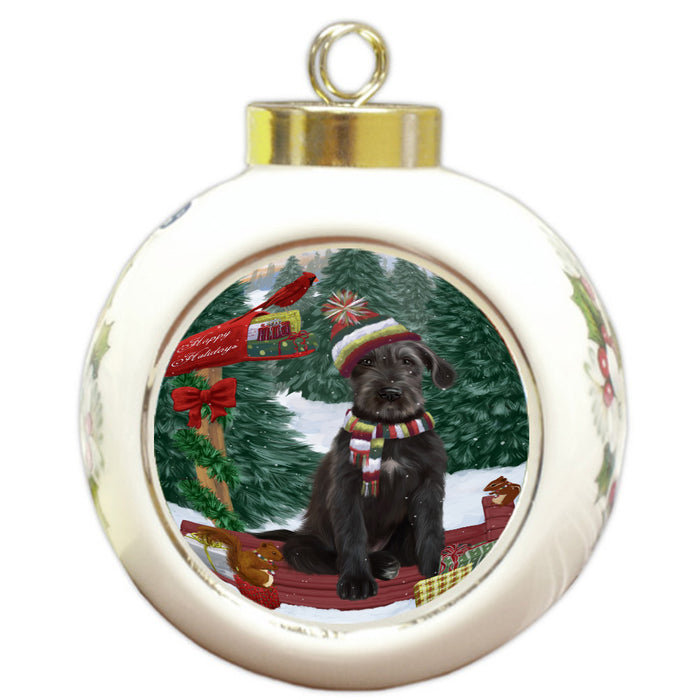 Christmas Woodland Sled Wolfhound Dog Round Ball Christmas Ornament Pet Decorative Hanging Ornaments for Christmas X-mas Tree Decorations - 3" Round Ceramic Ornament, RBPOR59656