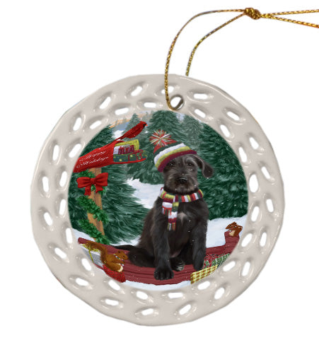 Christmas Woodland Sled Wolfhound Dog Doily Ornament DPOR59080