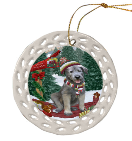 Christmas Woodland Sled Wolfhound Dog Doily Ornament DPOR59081