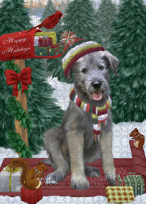 Christmas Woodland Sled Wolfhound Dog Portrait Jigsaw Puzzle for Adults Animal Interlocking Puzzle Game Unique Gift for Dog Lover's with Metal Tin Box PZL906