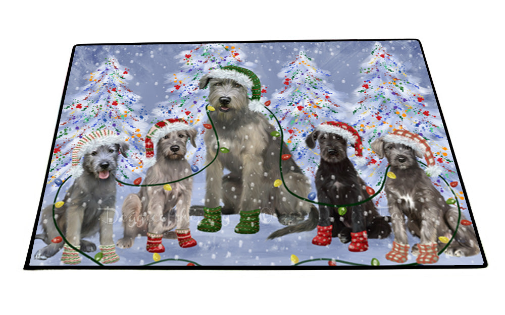 Christmas Lights and Wolfhound Dogs Floor Mat- Anti-Slip Pet Door Mat Indoor Outdoor Front Rug Mats for Home Outside Entrance Pets Portrait Unique Rug Washable Premium Quality Mat