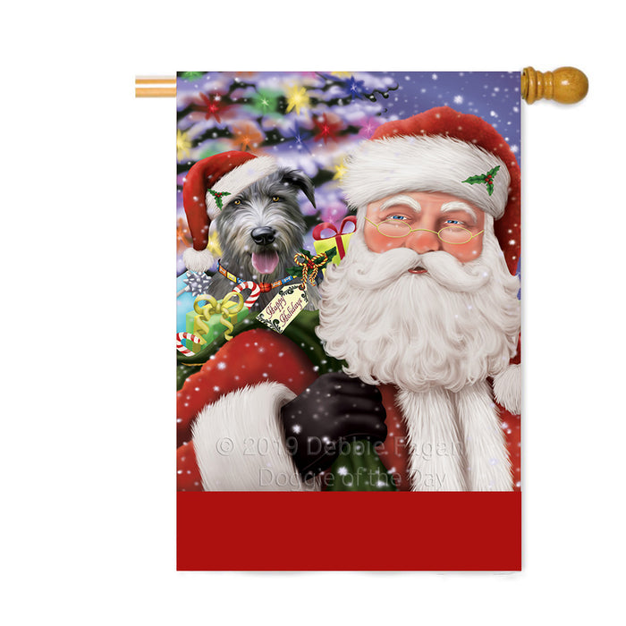 Personalized Santa Carrying Wolfhound Dog and Christmas Presents Custom House Flag FLG-DOTD-A63559