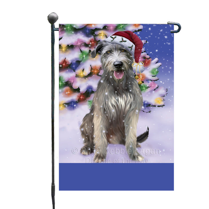 Personalized Winterland Wonderland Wolfhound Dog In Christmas Holiday Scenic Background Custom Garden Flags GFLG-DOTD-A61443