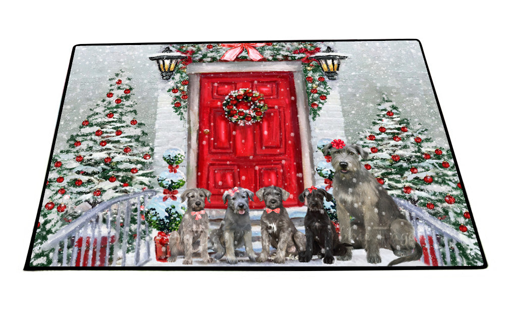 Christmas Holiday Welcome Wolfhound Dogs Floor Mat- Anti-Slip Pet Door Mat Indoor Outdoor Front Rug Mats for Home Outside Entrance Pets Portrait Unique Rug Washable Premium Quality Mat
