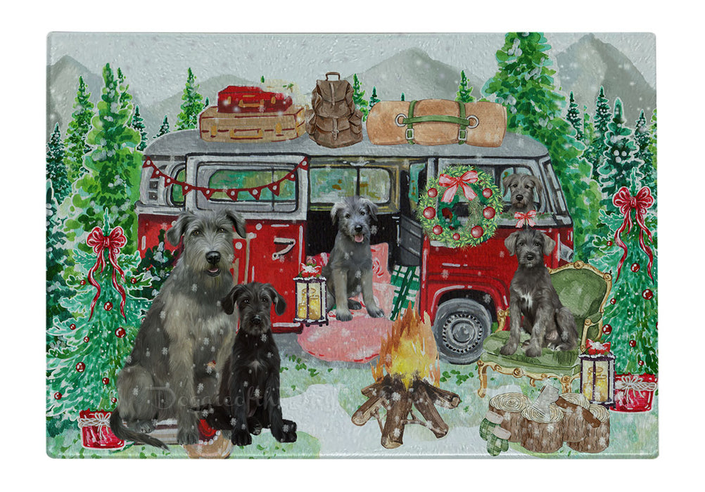 Christmas Time Camping with Wolfhound Dogs Cutting Board - For Kitchen - Scratch & Stain Resistant - Designed To Stay In Place - Easy To Clean By Hand - Perfect for Chopping Meats, Vegetables