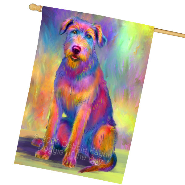 Paradise Wave Wolfhound Dog House Flag Outdoor Decorative Double Sided Pet Portrait Weather Resistant Premium Quality Animal Printed Home Decorative Flags 100% Polyester