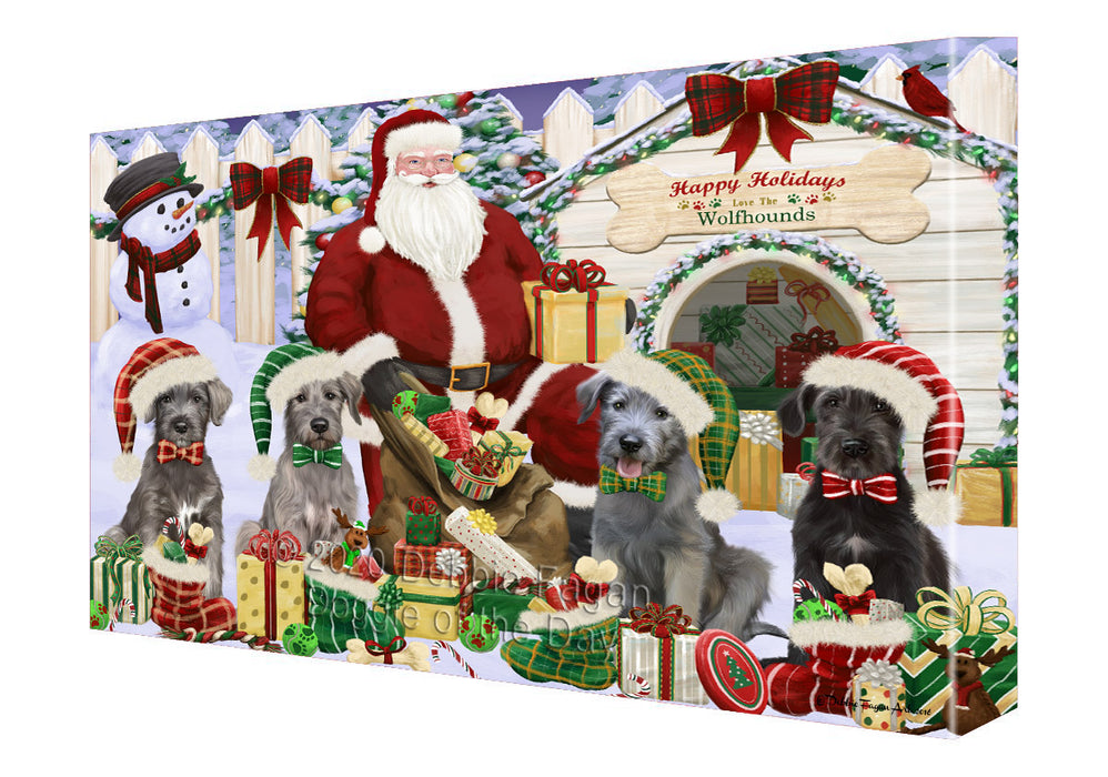 Christmas Dog house Gathering Wolfhound Dogs Canvas Wall Art - Premium Quality Ready to Hang Room Decor Wall Art Canvas - Unique Animal Printed Digital Painting for Decoration