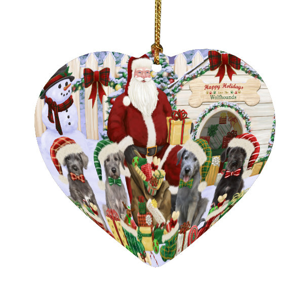 Christmas Dog house Gathering Wolfhound Dogs Heart Christmas Ornament HPORA59161