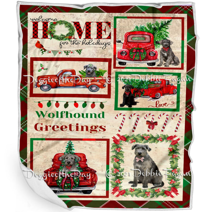 Welcome Home for Christmas Holidays Wolfhound Dogs Blanket BLNKT72256
