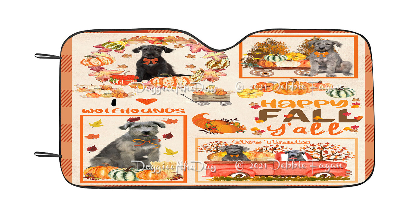 Happy Fall Y'all Pumpkin Wolfhound Dogs Car Sun Shade Cover Curtain