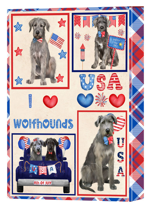 4th of July Independence Day I Love USA Wolfhound Dogs Canvas Wall Art - Premium Quality Ready to Hang Room Decor Wall Art Canvas - Unique Animal Printed Digital Painting for Decoration