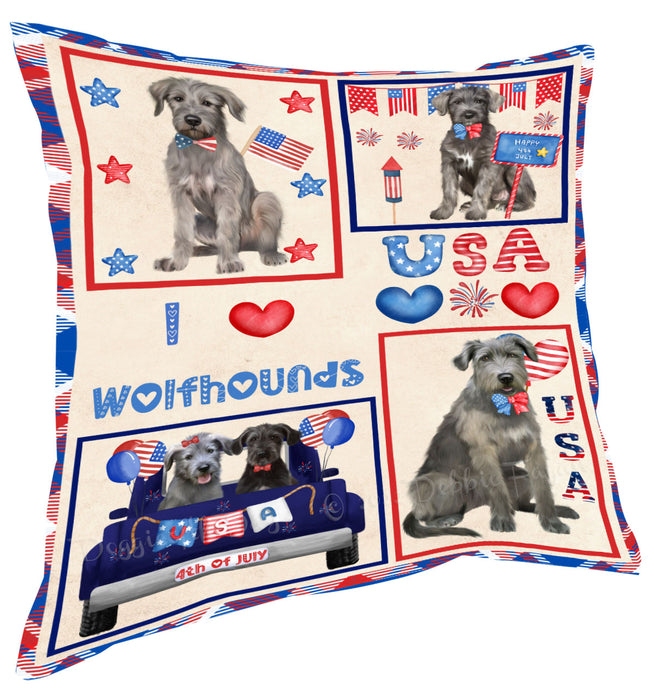4th of July Independence Day I Love USA Wolfhound Dogs Pillow with Top Quality High-Resolution Images - Ultra Soft Pet Pillows for Sleeping - Reversible & Comfort - Ideal Gift for Dog Lover - Cushion for Sofa Couch Bed - 100% Polyester